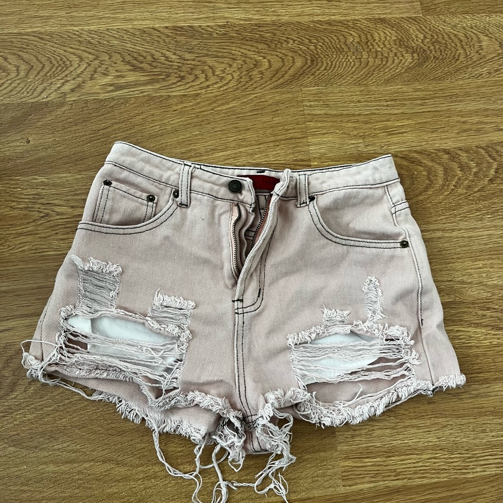 Pink Distressed Jean Shorts